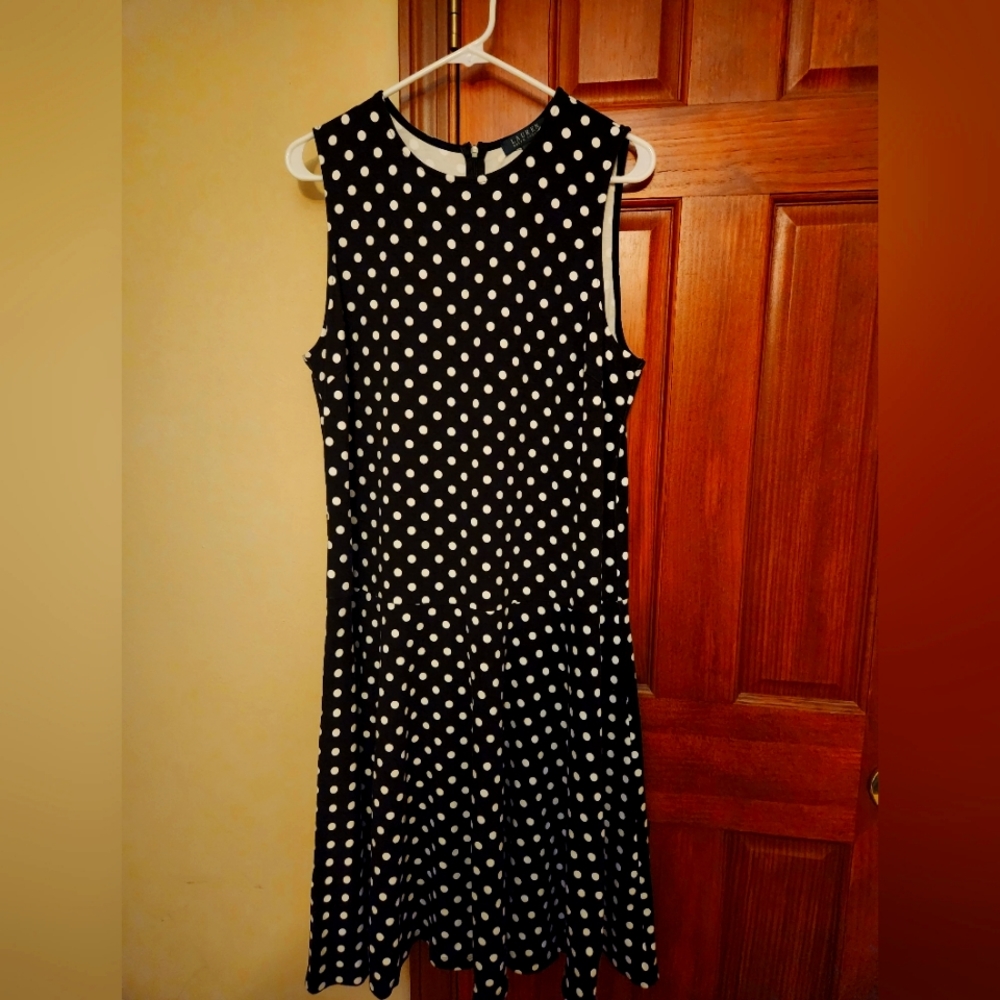 Lauren Ralph Lauren Black and White Polka Dot Dress, size XL.
